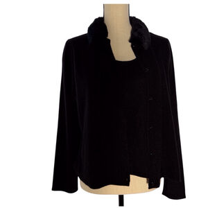 Norton McNaughton Petites Sweater Cardigan Faux Fur Collar PXL